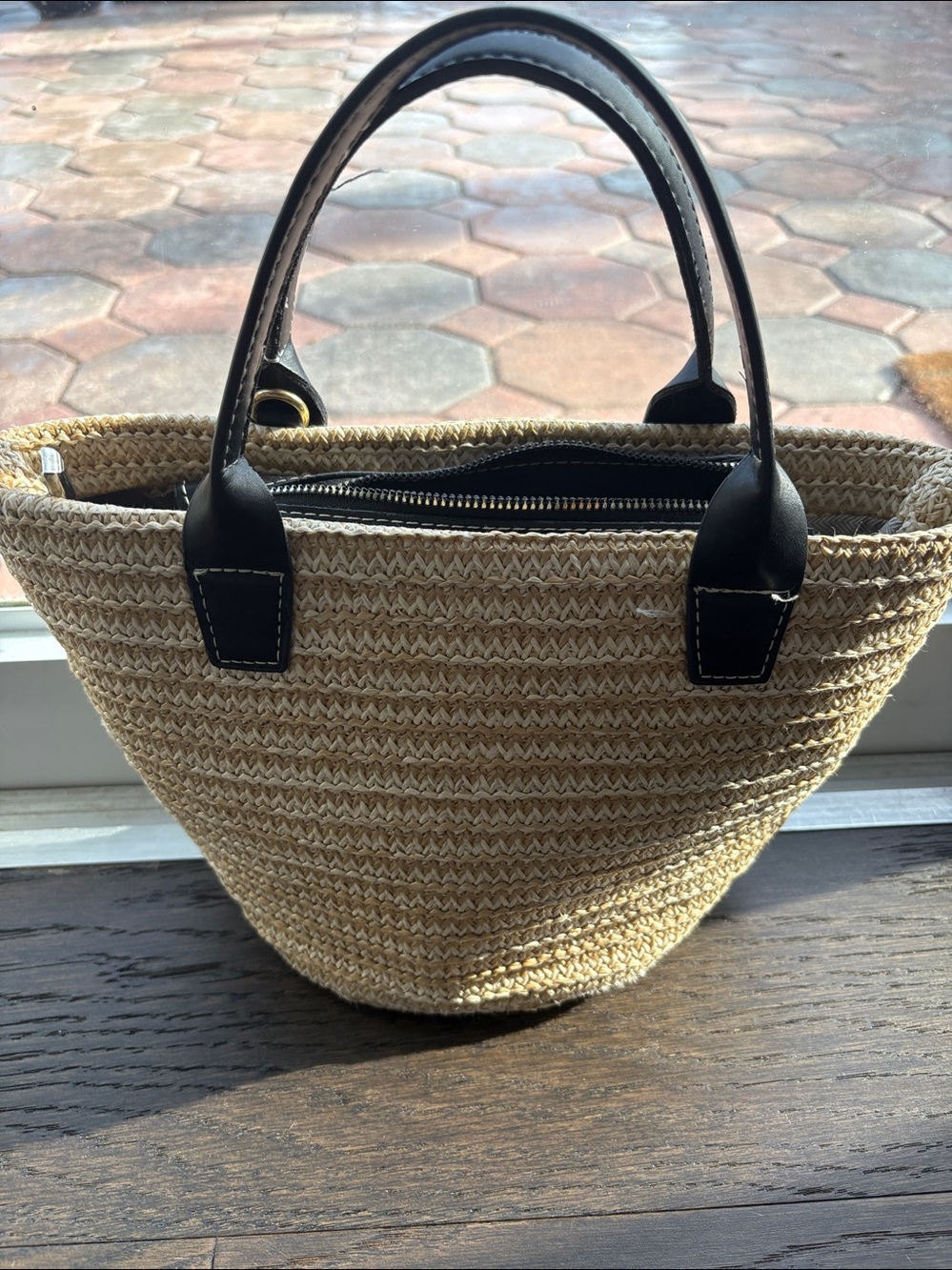 Woven Straw Tote with Black Trim - Picture 2 of 5